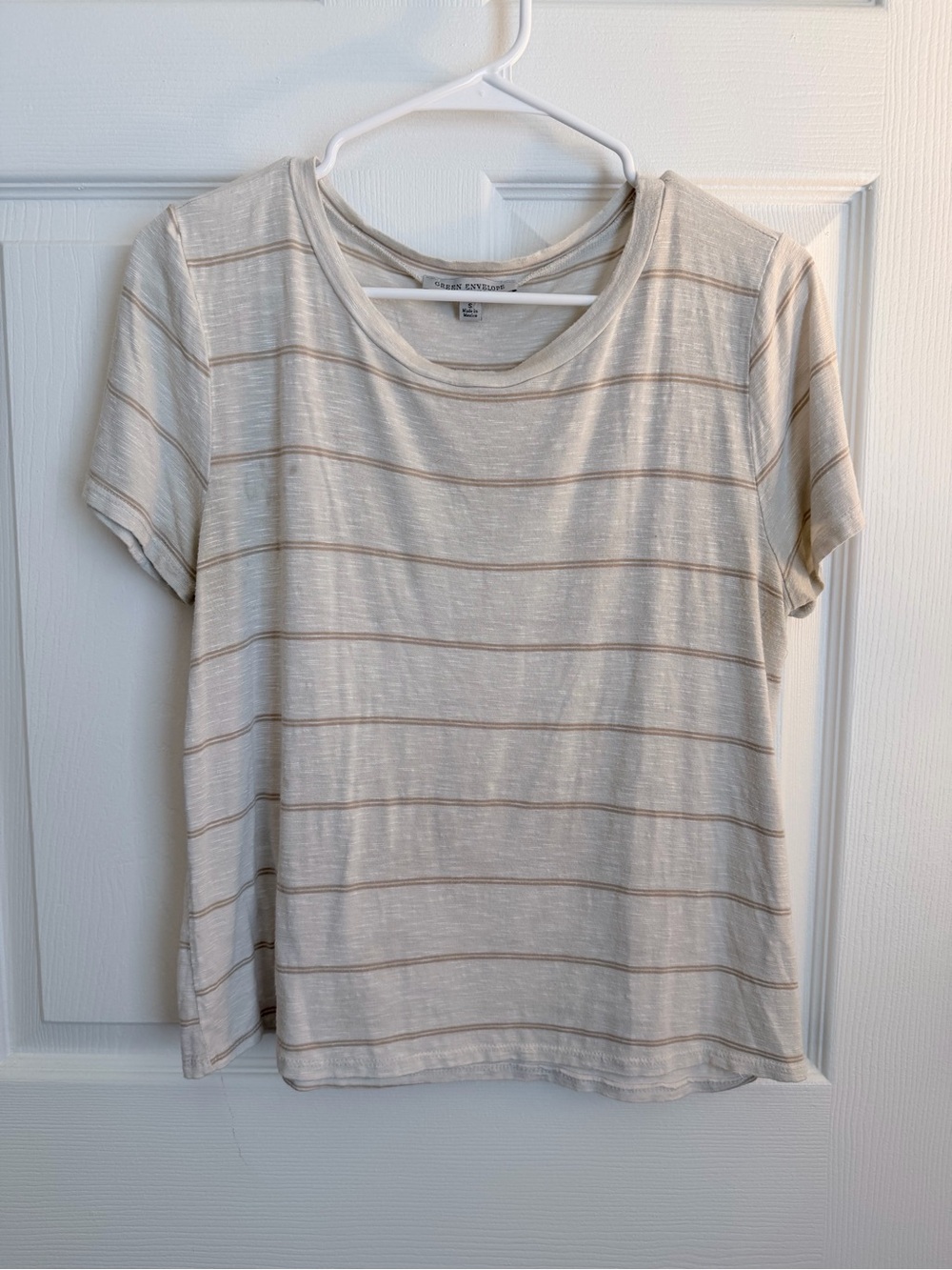 Green Envelope Striped Short-Sleeve Tee - Light Beige & Tan